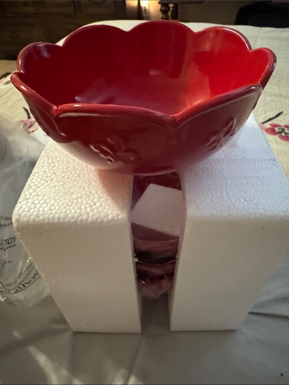 Princess House Red Scalloped Ceramic Bowl